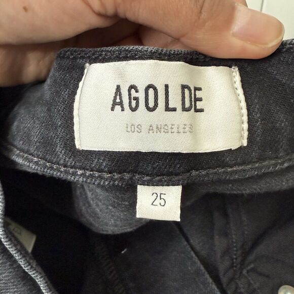 AGOLDE Riley Long Straight Jeans Sz 25 Black High Rise Ankle Button Fly Stretch - Picture 6 of 13